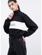 GUESS Bluza crop de trening cu croiala supradimensionata si fermoar scurt - Alb fildes/Negru