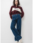 GUESS Bluza crop de trening cu croiala supradimensionata si fermoar scurt - Alb/Violet tyrian