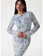 GUESS Bluza cu decupaje - Alb/Maro cognac/Albastru lavanda
