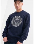 GUESS Bluza de trening din amestec de bumbac - cu logo - Alb murdar/Bleumarin