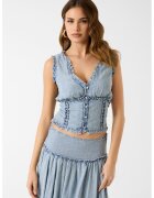 GUESS Bluza fara maneci din material chambray - Albastru deschis