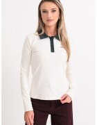 GUESS Bluza polo cu guler contrastant - Verde englez/Crem