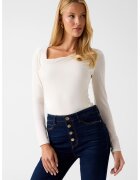 GUESS Bluza slim fit cu decolteu asimetric in V - Alb