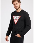 GUESS Bluza sport cu imprimeu logo si decolteu la baza gatului - Alb/Negru