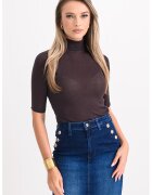 GUESS Bluza strata cu guler inalt si maneci scurte - Maro inchis