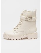 GUESS Bocanci de piele ecologica cu logo metalic - Alb murdar