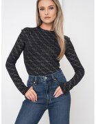 GUESS Body cambrat cu monograma - Negru/Argintiu