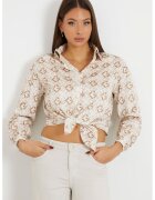 GUESS Camasa crop cu imprimeu geometric - Alb/Maro