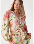 GUESS Camasa crop cu model floral - Multicolor