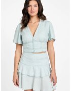 GUESS Camasa crop din amestec de lyocell - Albastru glaciar