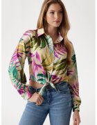 GUESS Camasa crop din satin cu snururi de ajustare - Verde/Fucsia/Galben pai