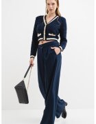 GUESS Cardigan crop cu nasturi si dungi contrastante - Crem/Bleumarin