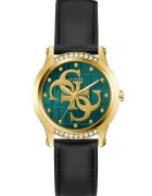 GUESS Ceas cu o curea de piele si cristale - Auriu/Negru