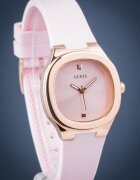 GUESS Ceas de dama Eve - carcasa aurie - cadran roz - curea silicon roz - rezistent la zgarieturi