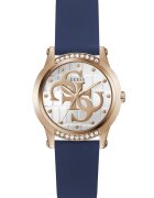 GUESS Ceas quartz cu cristale - Auriu rose/Albastru indigo