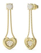 GUESS Cercei drop cu cristale in forma de inimi - Alb/Auriu
