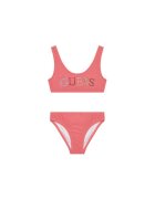 GUESS Costum de baie din doua piese cu logo - Roz somon