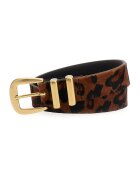 GUESS Curea din piele cu par scurt si animal print - Maro inchis/Maro scortisoara