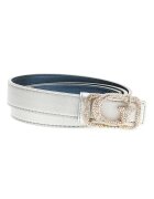 GUESS Curea din piele ecologica cu logo din strasuri - Albastru deschis