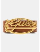 GUESS Curea din piele ecologica Logo-Script - Caramel/Crem