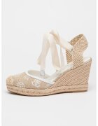 GUESS Espadrile wedge cu model monograma - Alb/Alb fildes/Bej