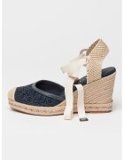 GUESS Espadrile wedge cu model monograma - Alb fildes/Bej/Bleumarin