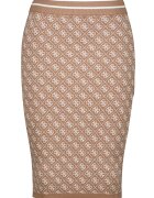 GUESS Fusta mini cambrata cu model logo - Alb/Maro deschis