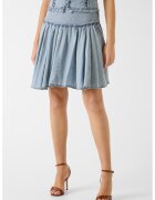 GUESS Fusta mini evazata din material chambray - Albastru deschis