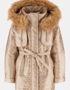GUESS Geaca cu logo si gluga cu puf -