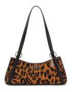 GUESS Geanta baguetter de piele cu animal print - Maro inchis/Negru