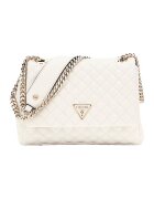 GUESS Geanta crossbody cu bareta din lant - clapa si aspect matlasat - Alb murdar