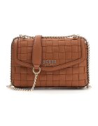 GUESS Geanta crossbody de piele ecologica cu clapa Sandy - Maro cognac