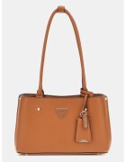 GUESS Geanta din piele ecologica cu bareta de umar si accesoriu logo - Maro scortisoara