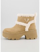 GUESS Ghete demiwedge slip-on de piele intoarsa ecologica cu garnituri de blana sintetica - Maro deschis