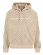 GUESS Hanorac cu fermoar si model monograma - pentru fitness - Alb/Maro nisip