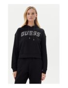 GUESS Hanorac din bumbac cu logo din strasuri - maneci cazute si gluga cu snur