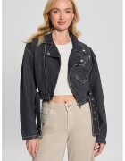 GUESS Jacheta crop biker din denim - Gri antracit