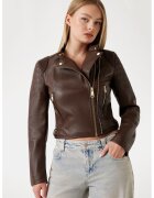 GUESS Jacheta crop din piele ecologica - Maro inchis