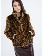 GUESS Jacheta de blana sintetica cu animal print - Negru/Caramel