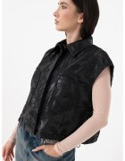 GUESS Jacheta de piele ecologica cu maneci scurte - Negru