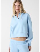 GUESS JEANS Bluza de trening crop cu guler polo - Albastru glaciar