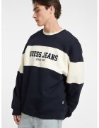 GUESS JEANS Bluza de trening supradimensionata cu decolteu la baza gatului - Albastru ultramarin/Alb murdar