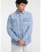 GUESS JEANS Camasa de denim cu buzunare cu clapa - Albastru deschis