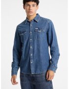 GUESS JEANS Camasa slim-fit din denim cu capsa - Albastru melange