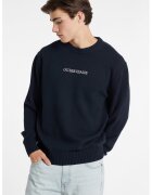 GUESS JEANS Pulover de bumbac cu broderie logo - Bleumarin