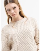 GUESS JEANS Pulover din amestec de lana cu model torsade - Maro nisip