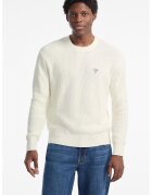 GUESS JEANS Pulover striat cu logo discret - Alb murdar