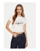 GUESS JEANS Tricou crop cu print logo. - Alb