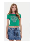 GUESS JEANS Tricou crop din amestec de bumbac organic cu imprimeu