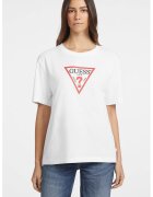 GUESS JEANS Tricou lejer cu decolteu la baza gatului - Rosu/Alb